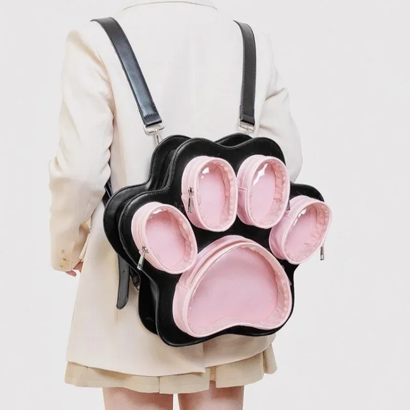 Sac à dos patte de chat de dessin animé pour femmes, sac en Pu, sac d'école mignon pour filles, sac à bandoulière de loisirs de haute qualité