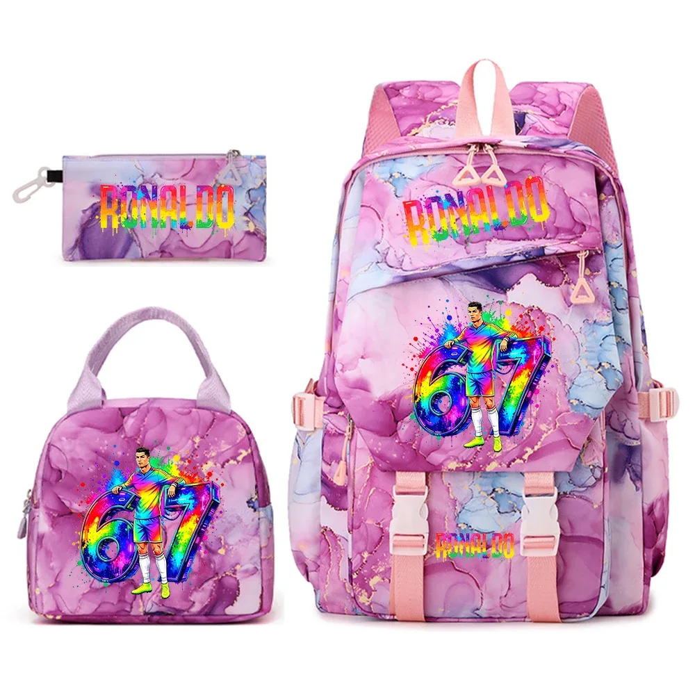 ensemble de sacs à dos pour étudiants avec imprimé cr7 ronaldo 67, avec sac à lunch et trousse à crayons, sac à dos de voyage pour adolescentes