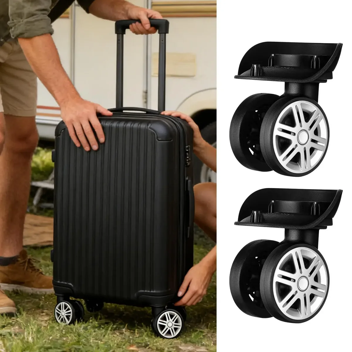 Roues de remplacement pivotantes à 360 degrés pour bagages, 2 pièces, roues de remplacement universelles pour sac de voyage