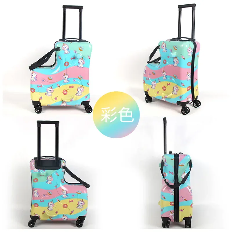 les valises de voyage pour enfants peuvent s'asseoir et monter sur les bagages à roulettes, valises mignonnes de dessin animé pour enfants sur roues, valise à mot de passe de cabine de 20 pouces