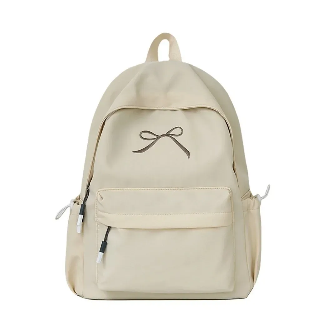 sac à dos portable avec nœud brodé pour filles, cartable en nylon de grande capacité pour étudiants, sac à dos de voyage léger de couleur unie