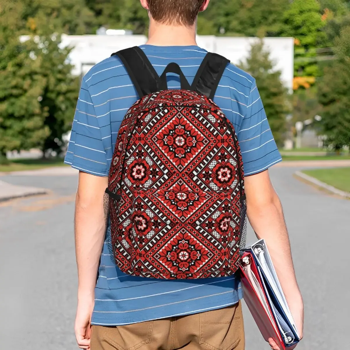 sac à dos brodé d'ornement pour hommes et femmes, degré d'eau, école universitaire, sac boho, sacs à livres d'impression, ukraine 21e