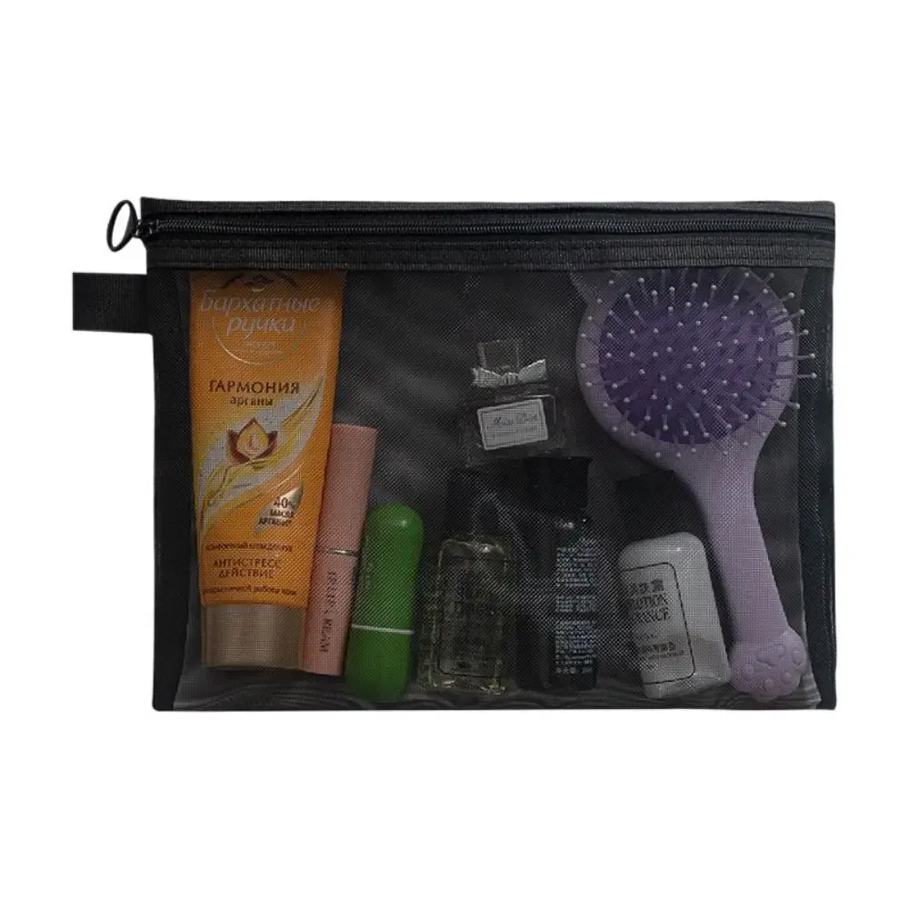 sac à cosmétiques en maille de grande capacité, sac carré, étuis à crayons, trousse de maquillage, étui de rangement, pochette de lavage, trousse de toilette d'extérieur