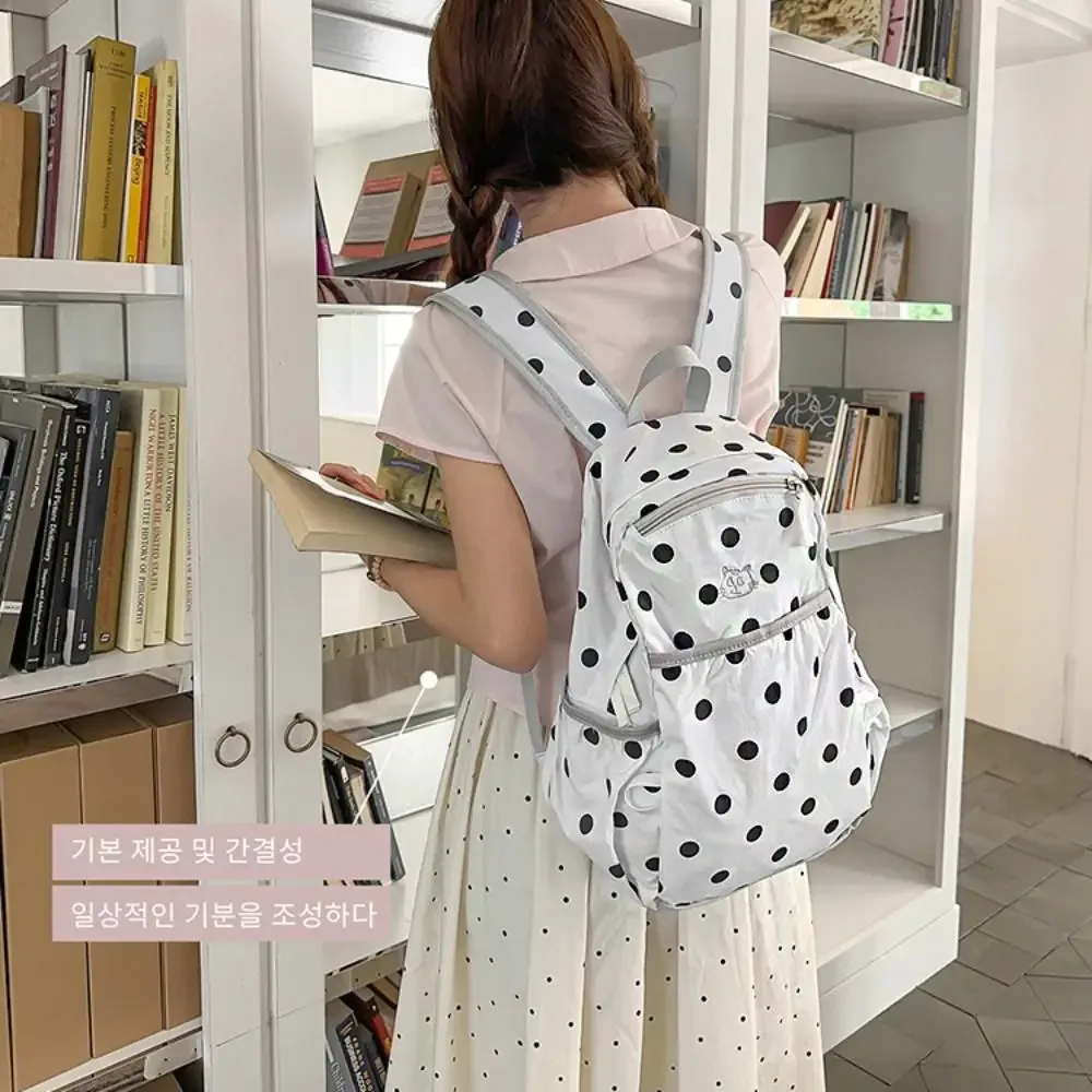 sac à dos tendance à pois, minimaliste, grande capacité, en nylon, avec broderie chat, léger, pour étudiant, cadeau