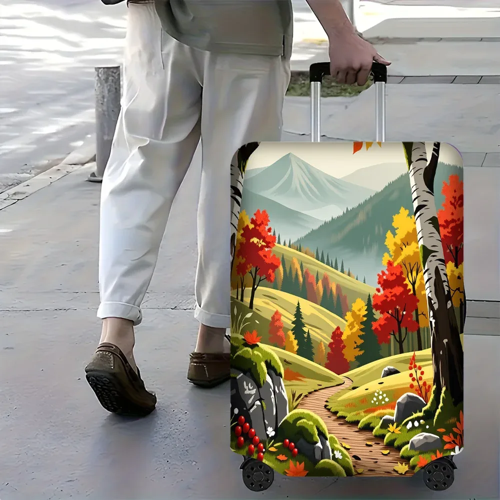 1 housse de bagage à imprimé forêt et montagne d'automne. s'adapte aux valises de 18 à 32 pouces ; protège efficacement vos bagages.