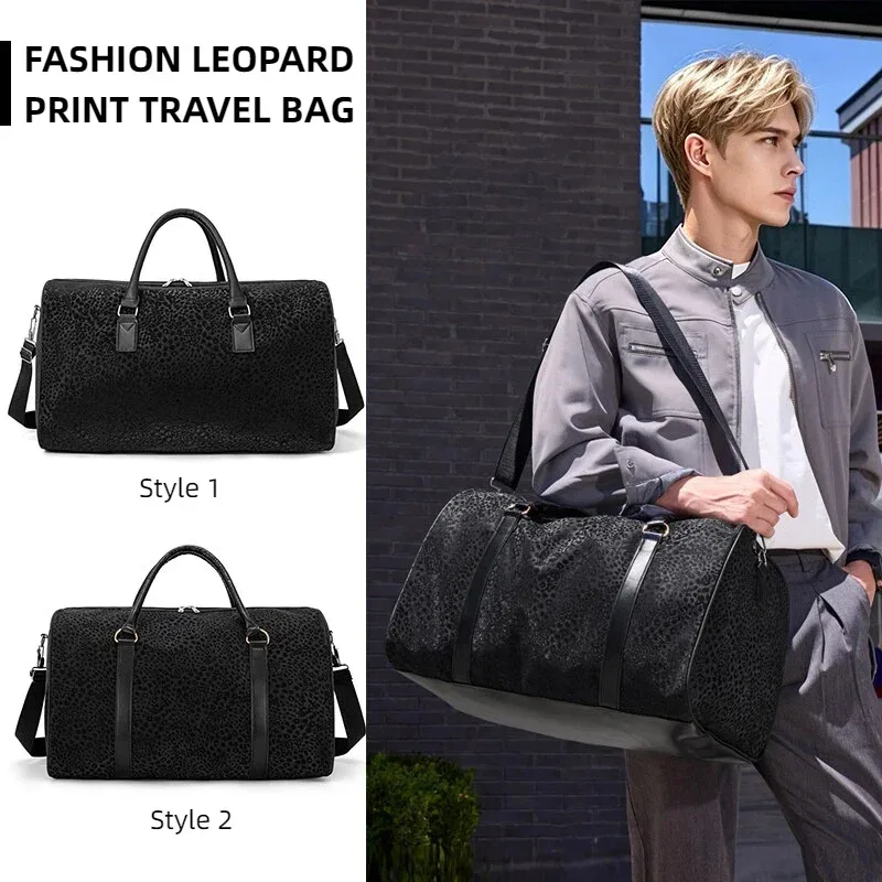 sac de voyage d'affaires pour homme, sac à main noir à motif léopard, compatible avec un ordinateur portable de 16 pouces, sac de voyage pour les déplacements professionnels et les vacances