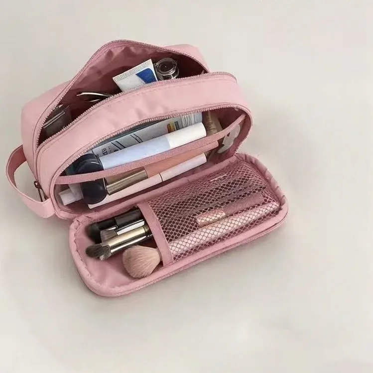 sac à cosmétiques portable, trousse de maquillage de voyage grande capacité, organiseur pour femmes, trousse de toilette pour voyager avec poignée et séparateur
