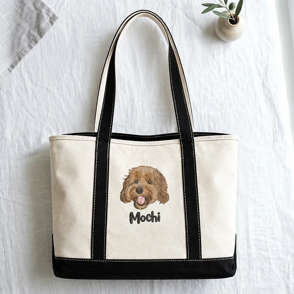 sac fourre-tout en toile personnalisé avec portrait d'animal de compagnie, cadeau pour maman de chien ou de chat, grande capacité, fermeture éclair intérieure, sac à bandoulière pour les trajets quotidiens