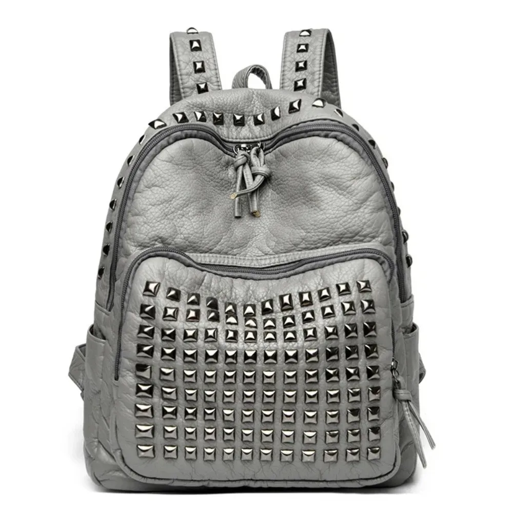sacs à dos à rivets en cuir souple, design de luxe super cool, grande capacité, en pu, résistants à l'usure, punk, unisexe