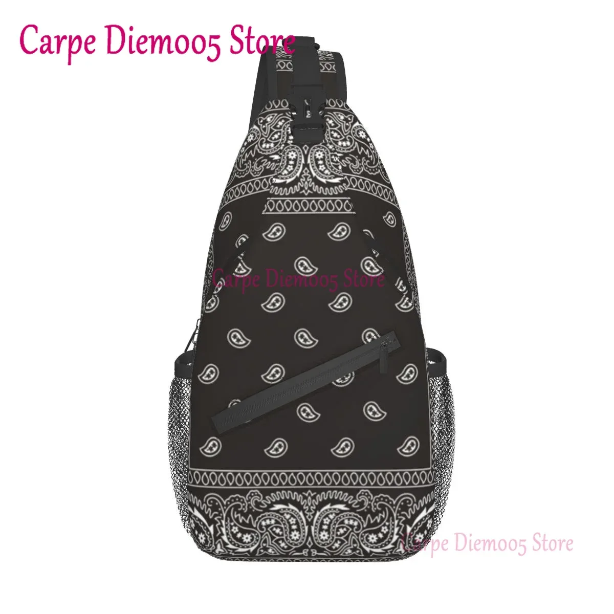 sac à bandoulière bandana paisley noir pour sac à dos à bandoulière sac de poitrine décontracté sac à dos pour randonnée marche vélo voyage cyclisme
