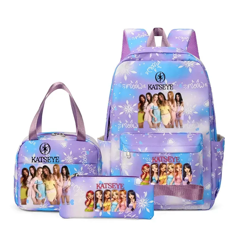 sacs à dos katseye à imprimé amusant, ensemble de 3 pièces, sacs d'école en nylon pour ordinateur portable pour femmes, pour adolescentes, garçons, étudiants, enfants, kawaii