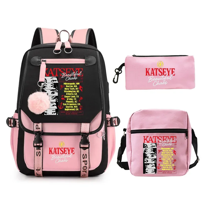 sac à dos imprimé katseye kpop pour adolescentes, ensemble de trousses à crayons, sac à dos d'école pour étudiantes, mochila de voyage pour femmes, 3 pièces