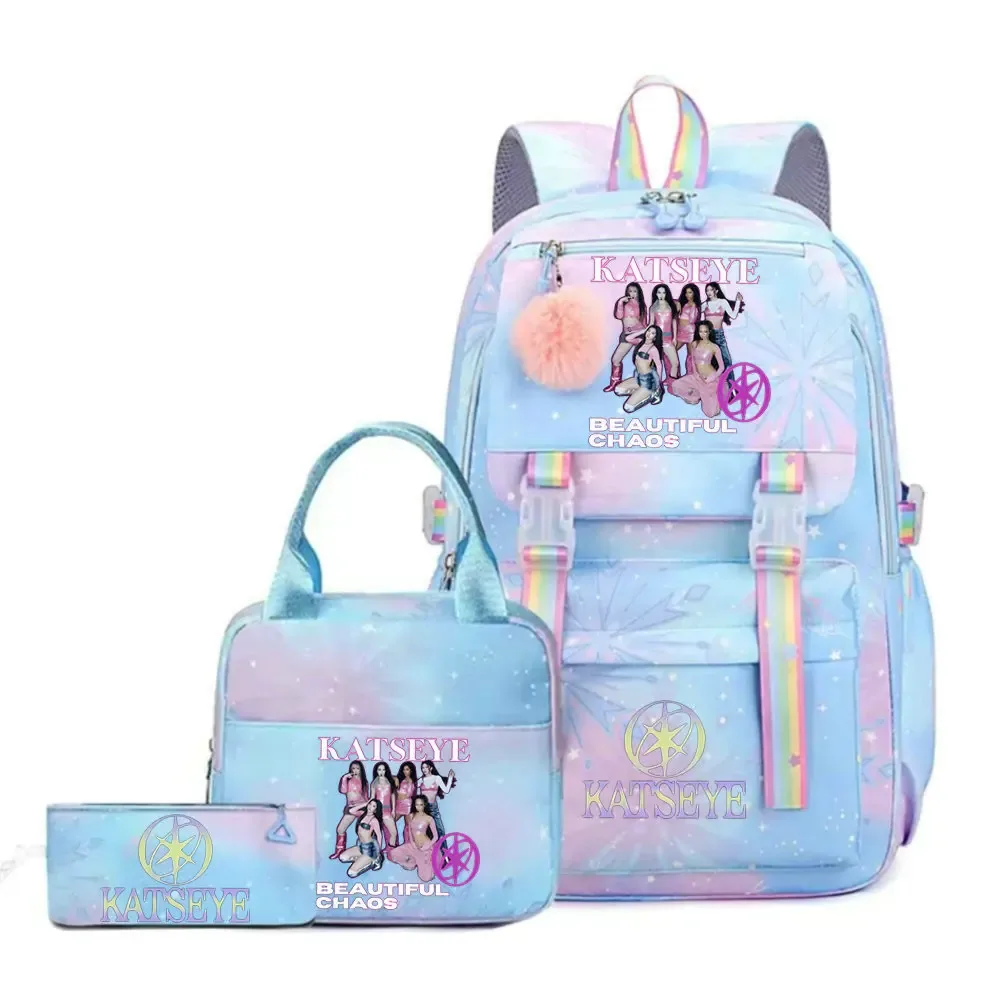 ensemble de sac à dos katseye print avec sac à lunch et trousse à crayons, sac à dos d'extérieur léger et respirant de grande capacité