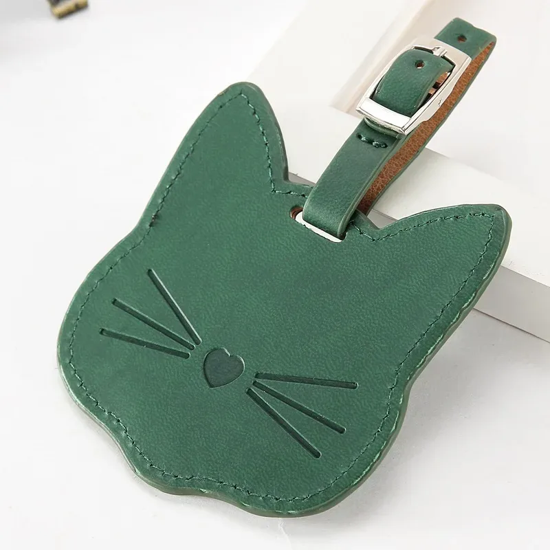 nouvelle étiquette de bagage en cuir, porte-adresse d'identification de valise, étiquette d'embarquement de bagages, étiquette portable, chat mignon, accessoires de voyage