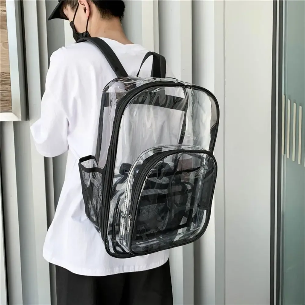 sac à dos transparent en pvc, étanche, grande capacité, sac d'école pour étudiants, multi-poches, sac à bandoulière transparent de style coréen, voyage