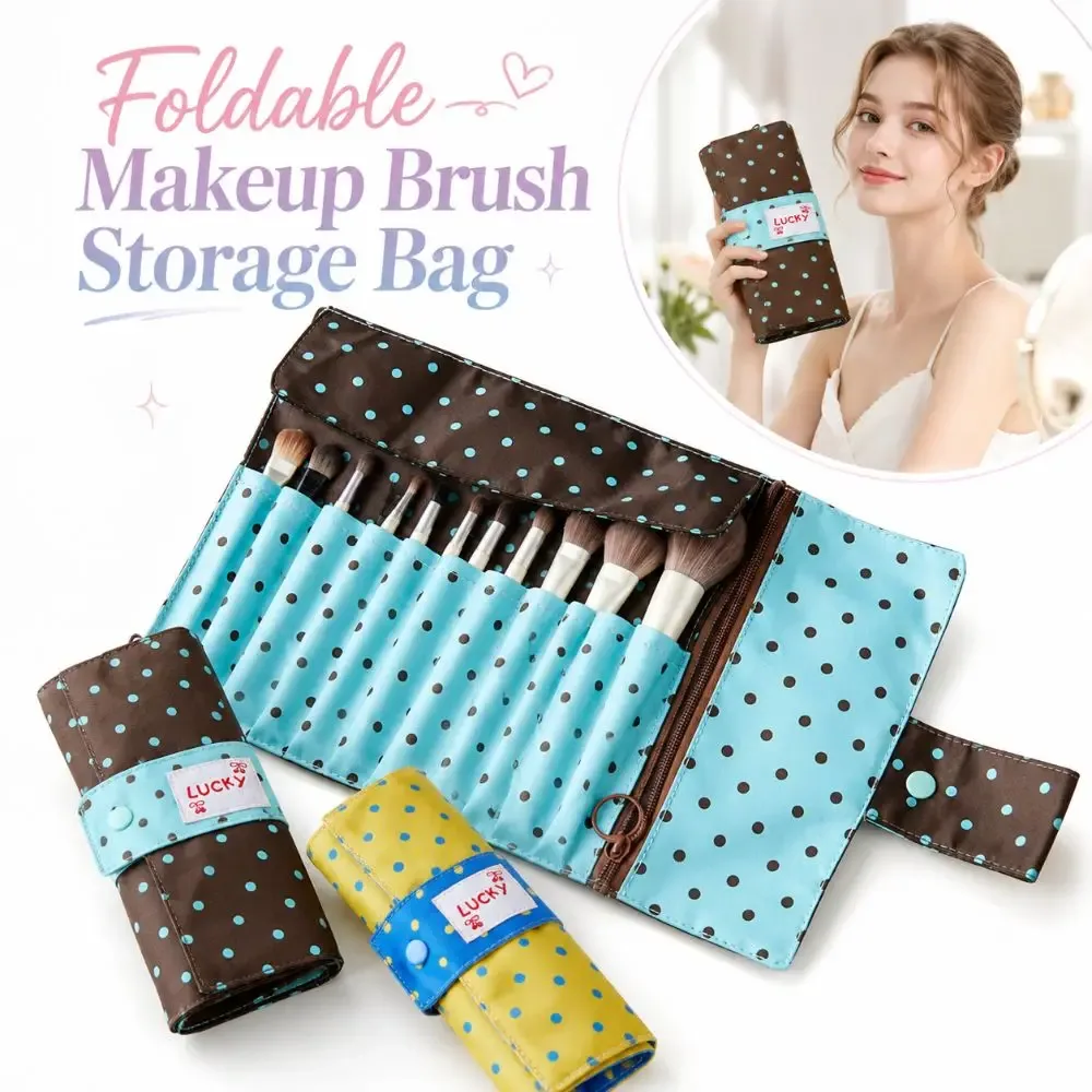 Sac de rangement élégant pour pinceaux de maquillage à pois, sac à outils de maquillage multifonctionnel en toile, sac de maquillage portable à 10 compartiments, multifonctionnel