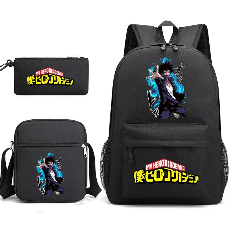 ensemble de sacs à dos scolaires imprimés my hero academia, 3 en 1, avec sac à bandoulière, trousse à crayons, pour garçons, filles, enfants