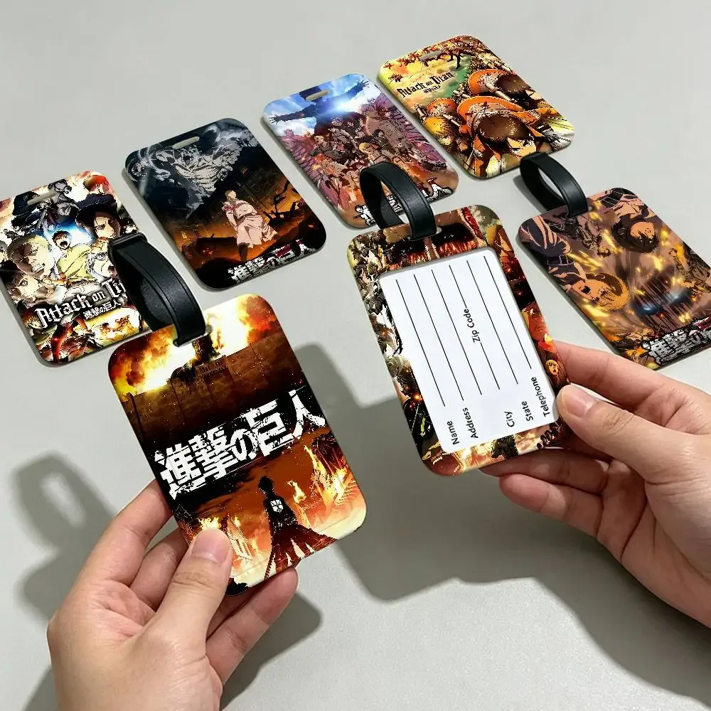étiquette de bagage en pvc anime a-attack on titan, avec carte d'information, étiquette nominative anti-perte pour valise, sac à dos, accessoire de voyage