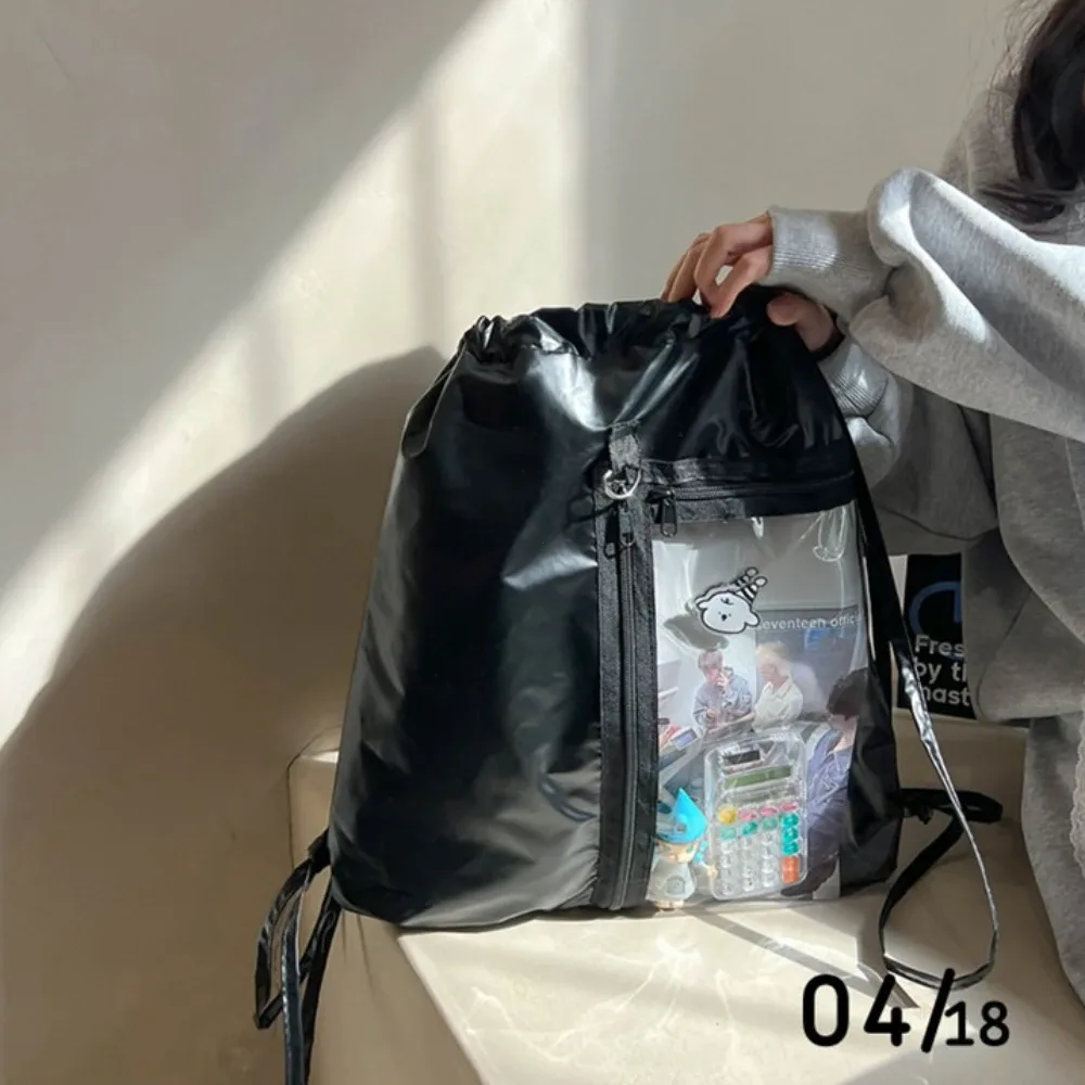 sac à bandoulière original à cordon de serrage de grande capacité, sac à dos décontracté transparent de style simple en nylon pour filles, léger et portable