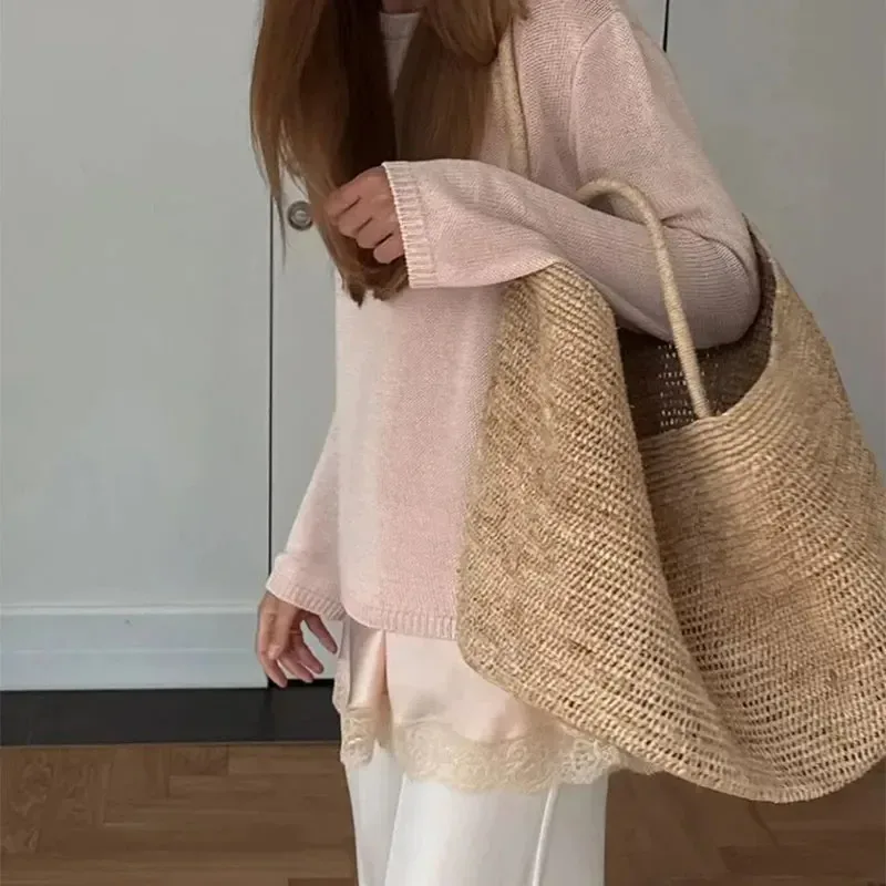 nouveau grand sac fourre-tout de voyage en raphia 100% naturel, sac à bandoulière en herbe tressée, sac à main de luxe, sac de plage designer, sac cabas