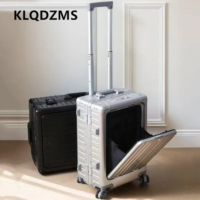 klqdzms valise ouverture avant boîte d'embarquement entièrement en aluminium alliage de magnésium boîtier de chariot 20 "24 pouces bagages multifonctions