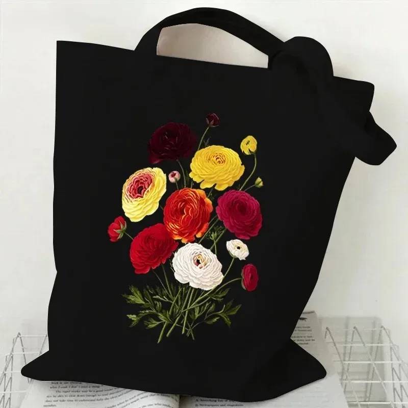 sac fourre-tout en toile décontracté peinture à l'huile fleurs sauvages imprimer dame sac à bandoulière style plante marguerite vintage fleur femmes sac à main
