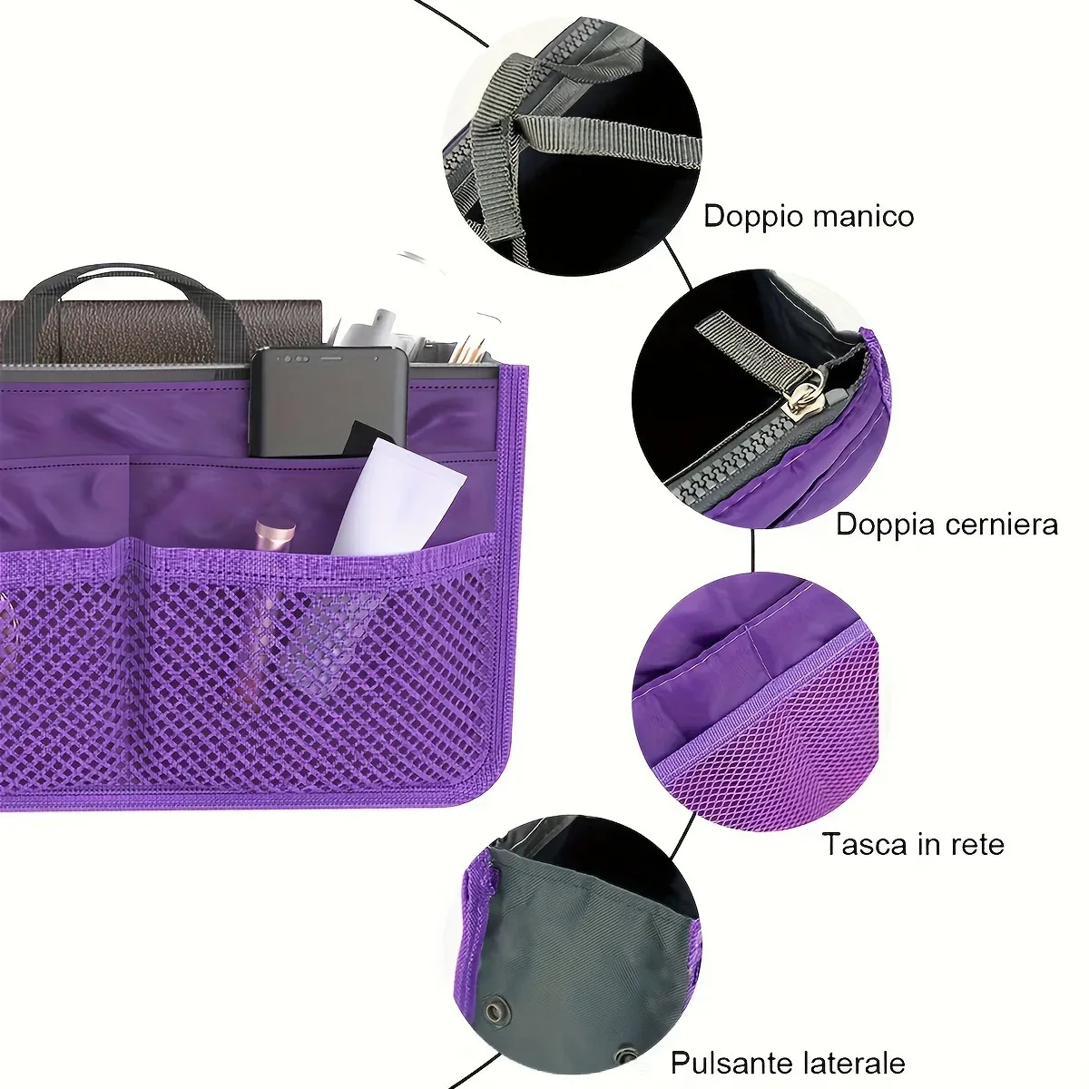 sac de rangement multifonctionnel à deux volets, double fermeture éclair, grande capacité, arrangement de rangement, maquillage, articles de toilette, grand sac de classification