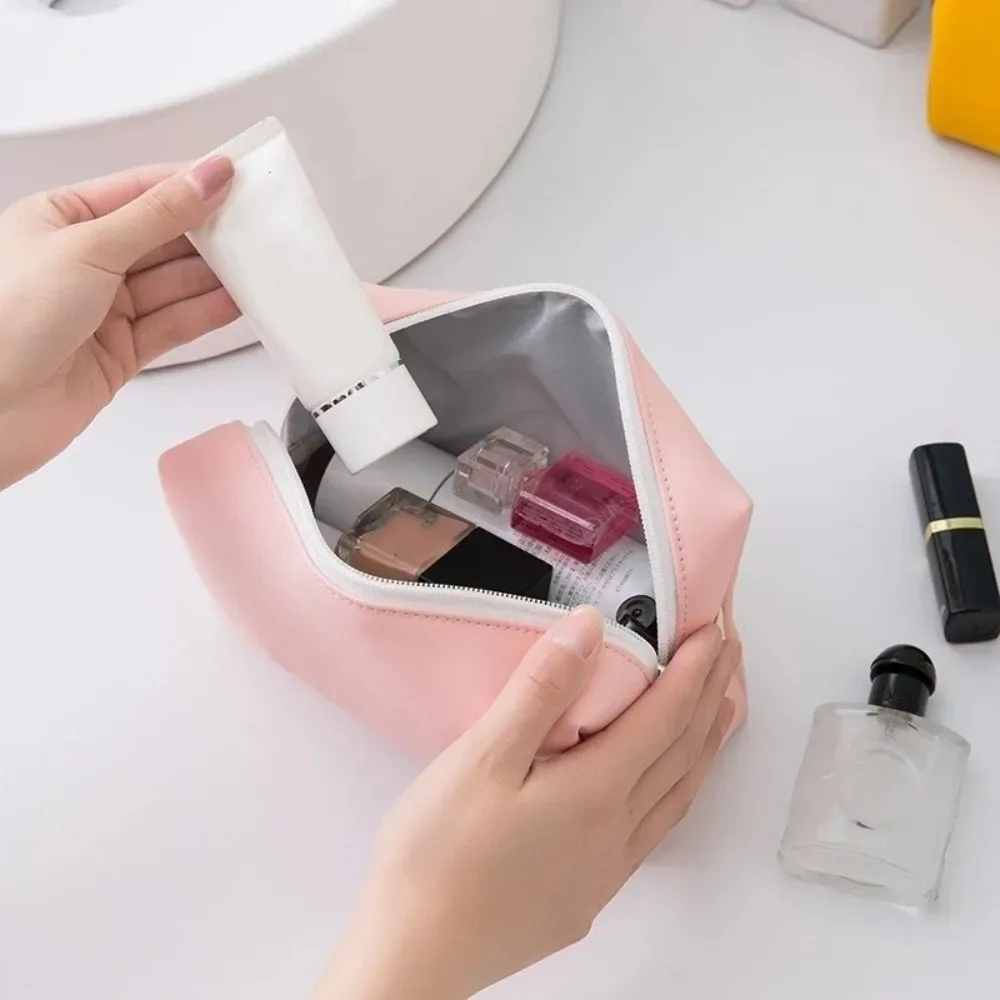 sac à cosmétiques de grande capacité en cuir pu, couleurs bonbons, sac de voyage pour maquillage, conception multifonctionnelle, sac de rangement étanche pour articles de toilette