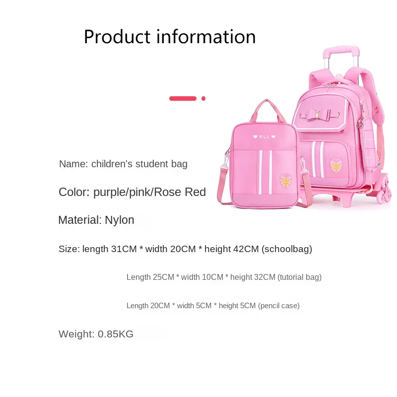 ensemble de sacs d'école pour enfants avec roues, sac à dos pour étudiants, sac de chariot d'école, sac à dos à roulettes pour filles