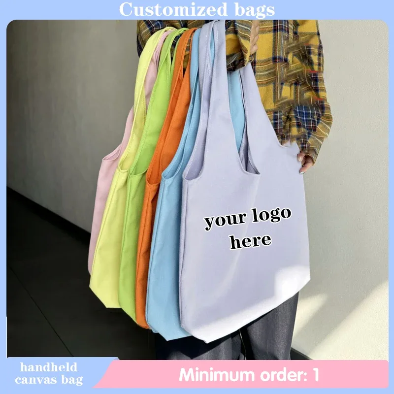 Sac fourre-tout coloré avec Logo personnalisé pour femmes, fourre-tout pliable et réutilisable pour le Shopping, les déplacements, les voyages, sac en toile de grande capacité