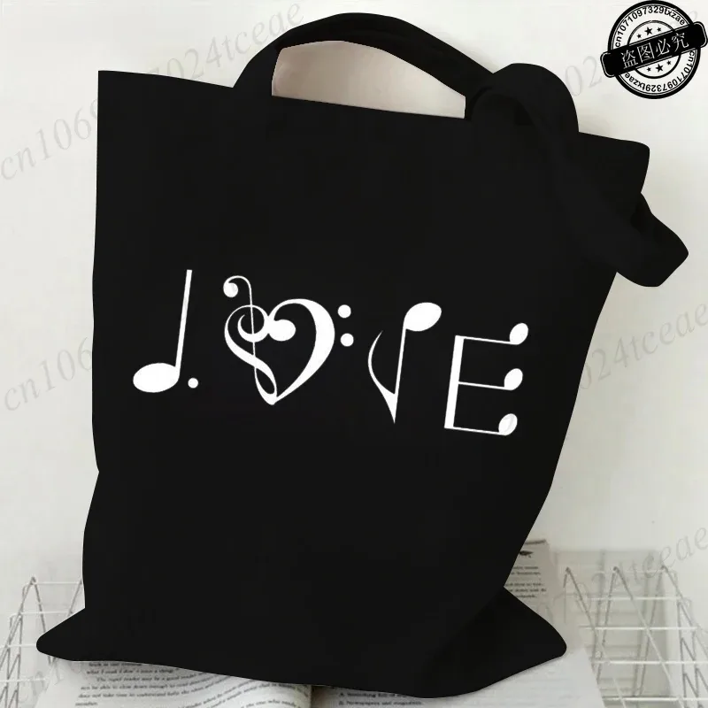 sac en toile harajuku pour femmes, sacs à bandoulière décontractés, grand sac fourre-tout, sac à main avec motifs de notes musicales, sacs à main tendance