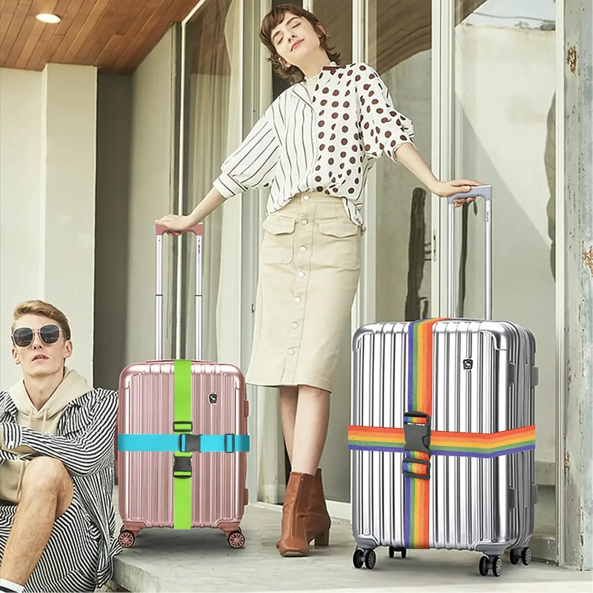 lot de 4 sangles de bagage, ceintures de valise élastiques télescopiques, ceinture de sac de voyage pour valise, sangle de fixation, boucle de voyage, ceintures de bagage