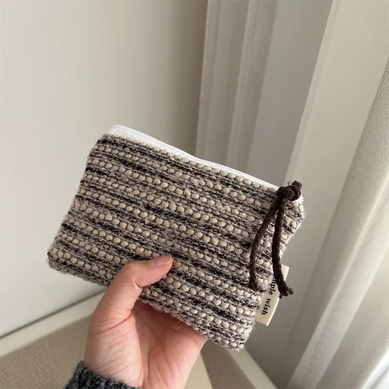 mini trousse à cosmétiques rétro à carreaux et rayures, organiseur de maquillage, pochette élégante, sac de rangement polyvalent pour femme, hiver