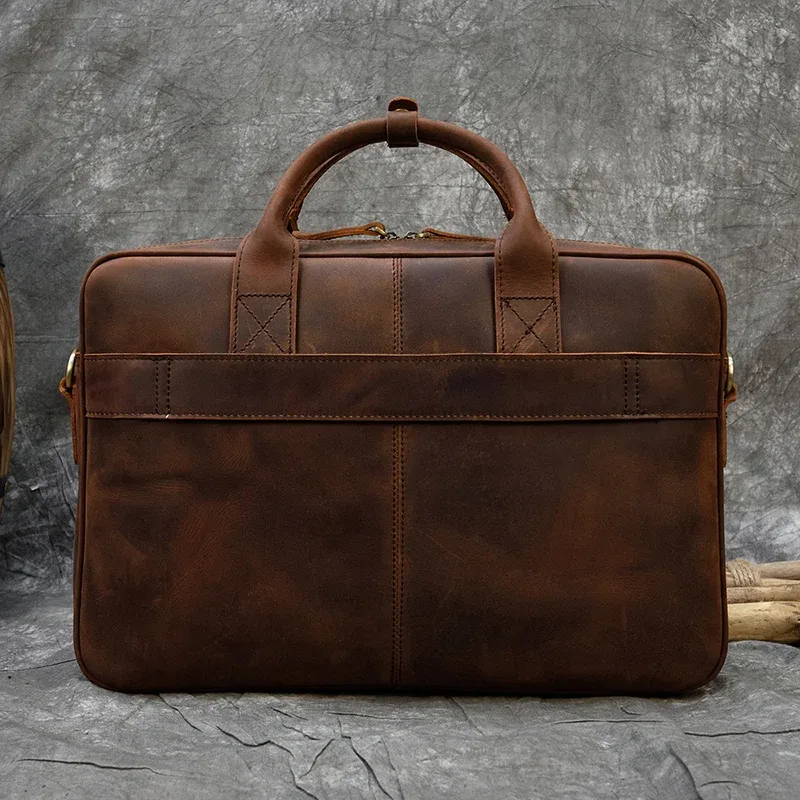 porte-documents rétro pour ordinateur portable, sacs à main en cuir véritable, sac d'affaires décontracté de 15.6 pouces, fourre-tout de travail quotidien pour hommes, sac pour documents