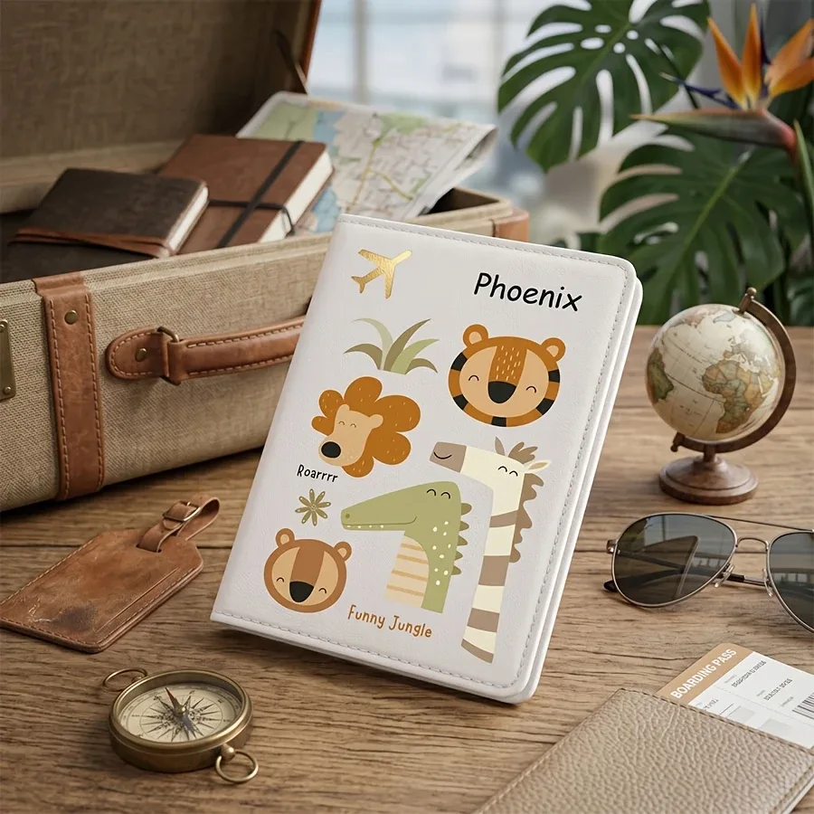 porte-passeport personnalisé avec nom et texte, étui de passeport mignon à motif de dessin animé, couverture de passeport et organiseur de documents