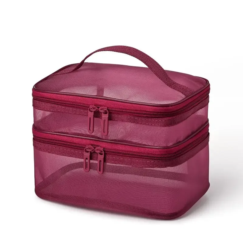 sac de voyage transparent en maille pour maquillage | organisateur de cosmétiques à grande capacité à une seule couche | pochette de rangement respirante pour produits de soin et articles de toilette