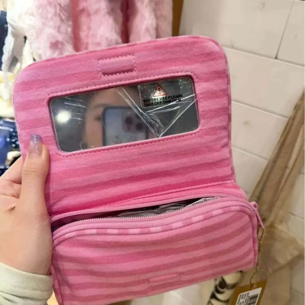 sac à cosmétiques portable en toile à pois, grande capacité, sac de rangement pour bijoux à rayures, sac à maquillage multifonctionnel simple en toile, sac de voyage