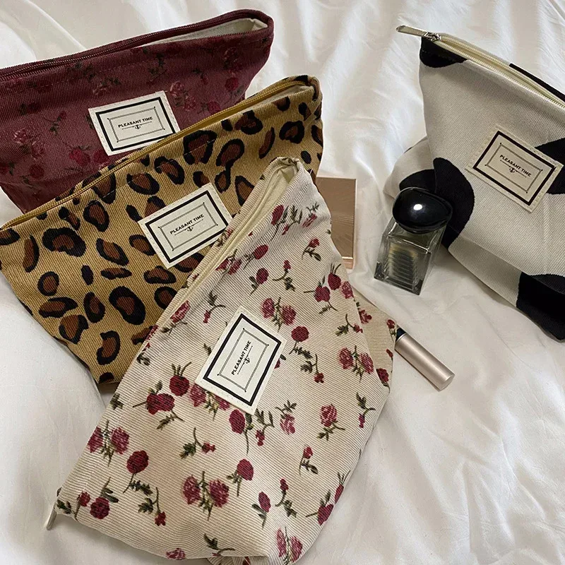 trousse à cosmétiques pour femmes, trousse de maquillage florale, organisateur, pochette à cosmétiques brodée coréenne, trousse de toilette de voyage, trousse de beauté en toile de velours côtelé