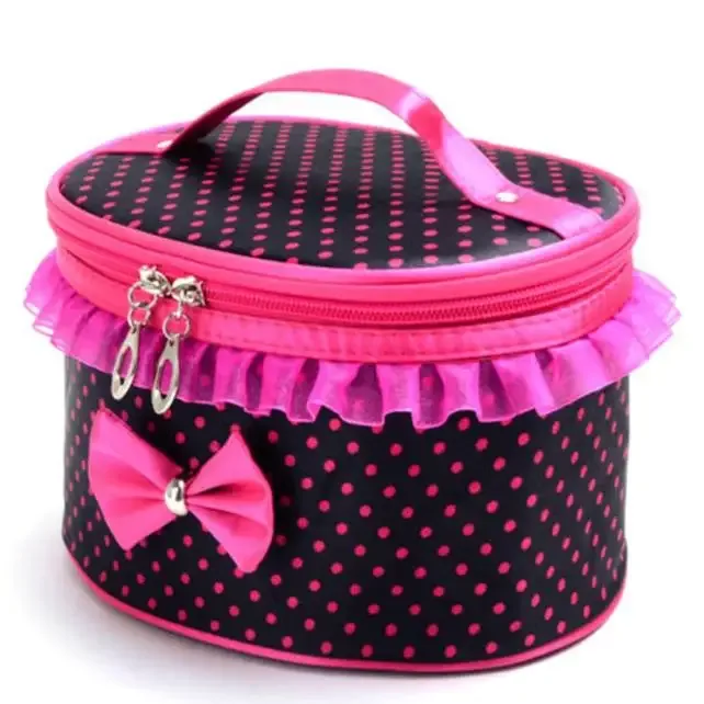 1 pièces dot bowknot femmes dentelle patchwork organisateur sac étuis de maquillage femme dentelle sac cosmétique étanche pochette cosmétique maison