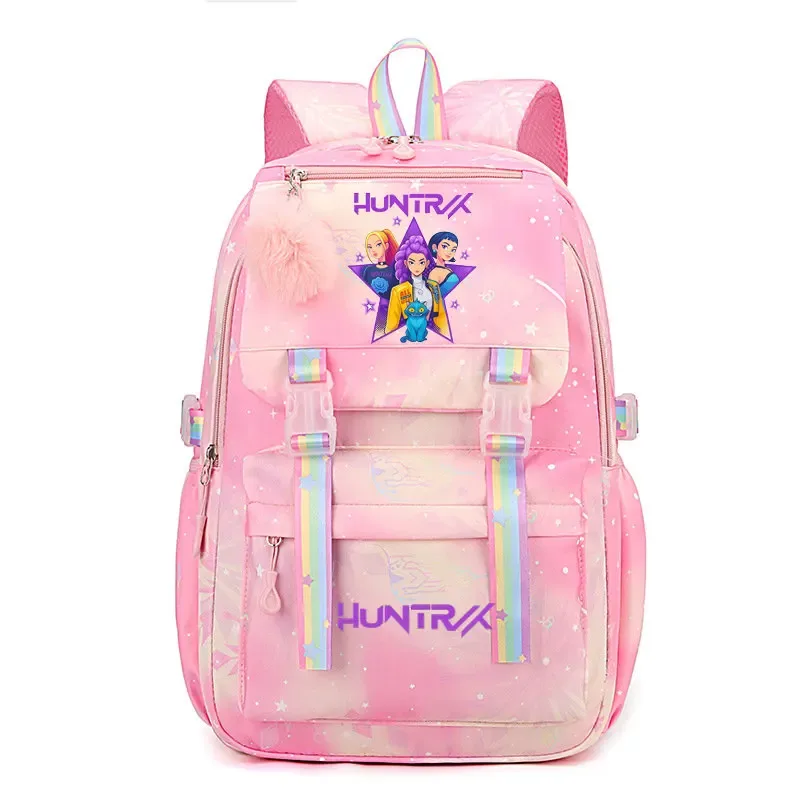 sacs à dos k-pop demon hunters, imprimés aux couleurs vives, en nylon, simples, grande capacité, pour l'école, avec boucle, pour ordinateur portable, pour adolescents