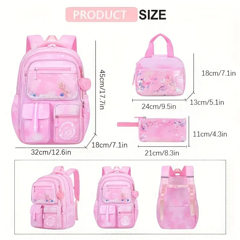 Ensemble de 3 sacs à dos scolaires pour filles, mignons et élégants, grande capacité, protection de la colonne vertébrale, légers, sacs à dos pour enfants d'école primaire