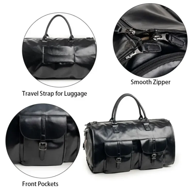 sac de voyage d'affaires en cuir pu pour homme, grand sac de voyage convertible 2-en-1, imperméable, sac de sport et sac à vêtements suspendu