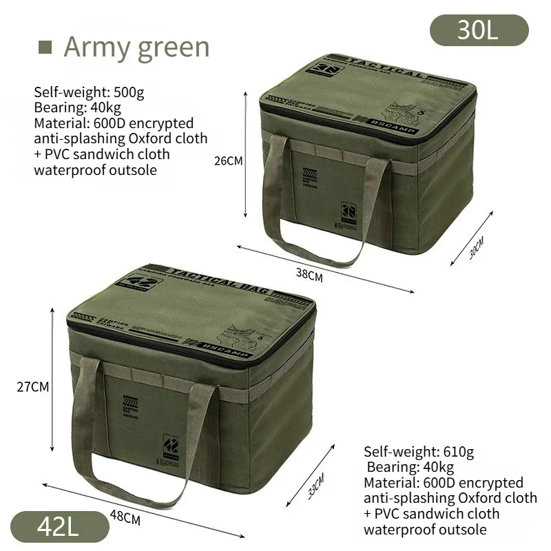 sac de rangement tactique pour le camping 30-42l - boîte pliable isolée pour pique-nique, vaisselle et équipement de terrain, imperméable