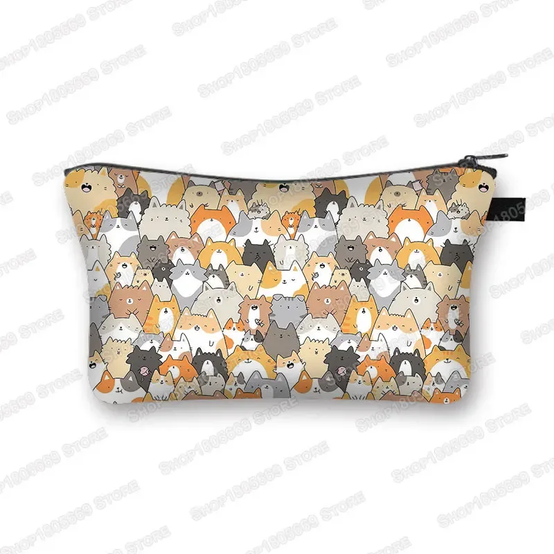 kawaii dessin animé chat chien trousse à cosmétiques mignon chaton chiot sacs de maquillage femmes sacs de toilette pochette rouge à lèvres pochette fille sac à cosmétiques