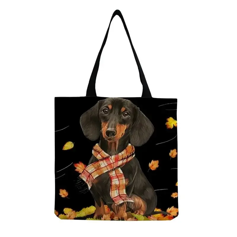 sac à bandoulière pour femme motif chien saucisse mignon, sac fourre-tout rétro littéraire, sac à main simple grande capacité, sac de shopping décontracté pour femme, vintage