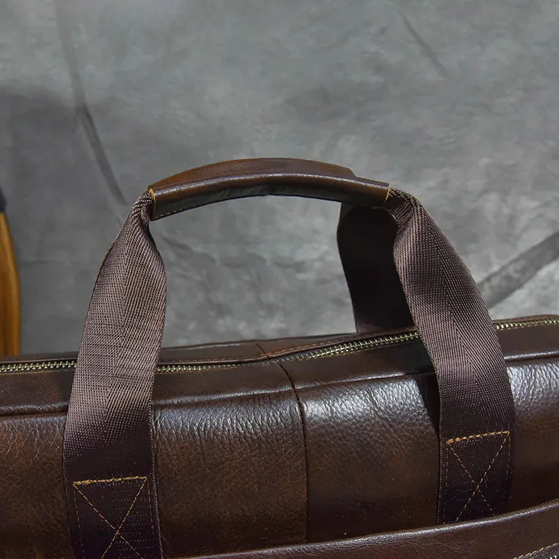 porte-documents en cuir véritable pour ordinateur portable 15.6 pouces, sac à main en peau de vache pour hommes, sac à bandoulière en cuir