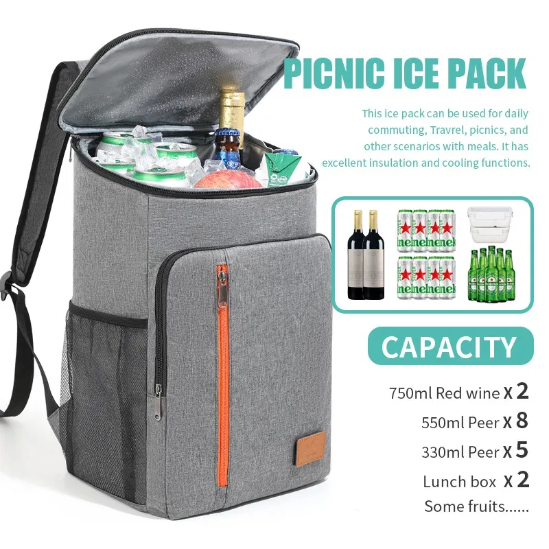 sac isotherme portable 18l pour repas, boîte alimentaire durable, étanche, glacière isotherme, sac à dos oxford pour camping et rangement du dîner