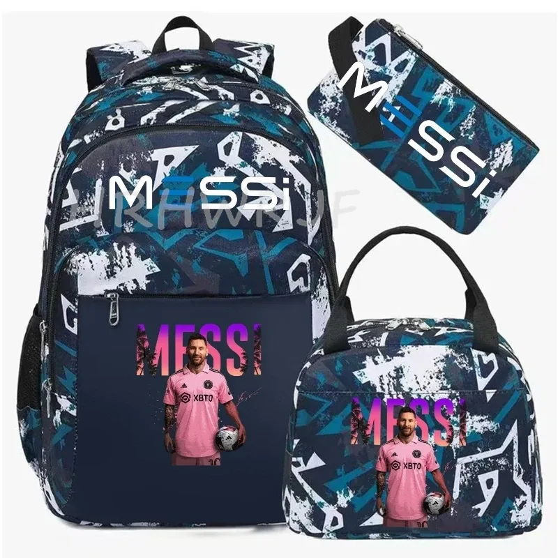 sac à dos de football messi, camouflage, pour étudiants, sac d'école pour ordinateur portable, sac à dos de grande capacité, pour femmes et hommes, loisirs, voyage, mochila 3 pièces
