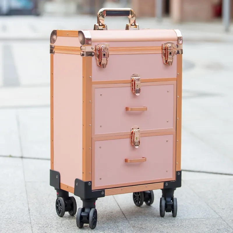 sac de maquillage professionnel de grande capacité, bagages, boîtier de chariot d'artiste, rangement d'ongles de voyage, valise de maquillage, boîte à outils de tatouage roulante