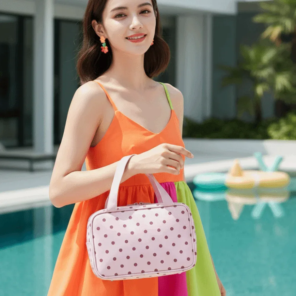 sac cosmétique imperméable à pois, double fermeture éclair, trousse de toilette, poignée portable, organisateur de voyage compartimenté, voyage d'affaires